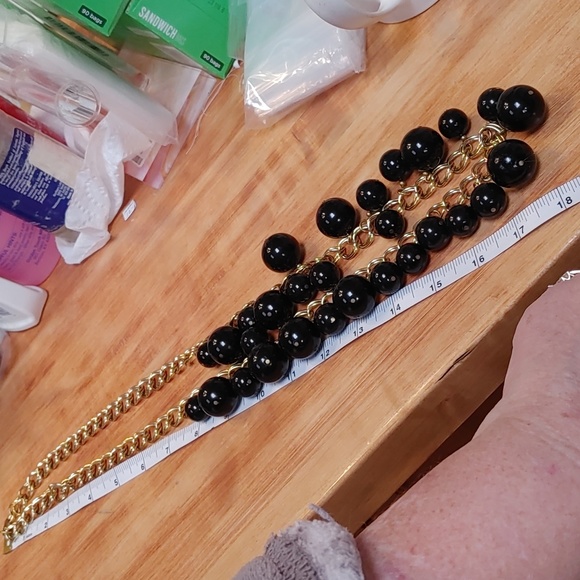 Kenneth Lane Statement Necklace Gold Black Long - Picture 4 of 5